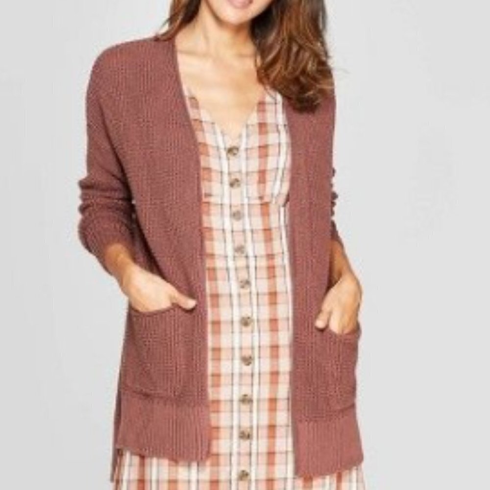 Long Sleeve Open Layering Sweater with Side Slits 100% cotton Size L